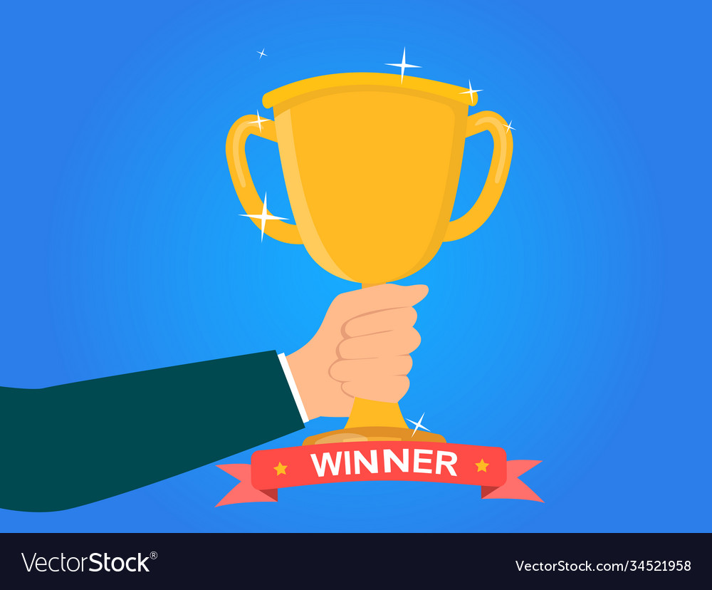 Award winner trophy cup in human hand Royalty Free Vector