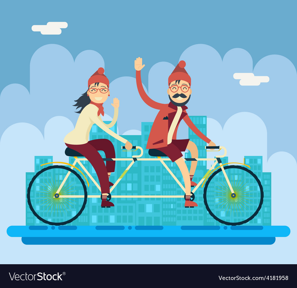 Hipster male female characters riding companion