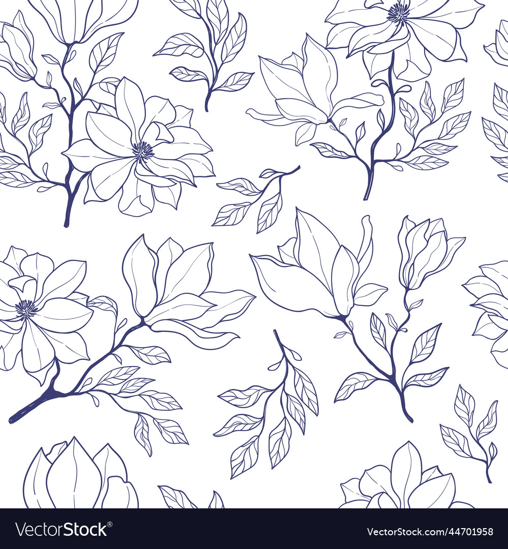 Magnolia seamless pattern navy flower seamless vec vector image Magnolia seamless pattern navy flower seamless vec