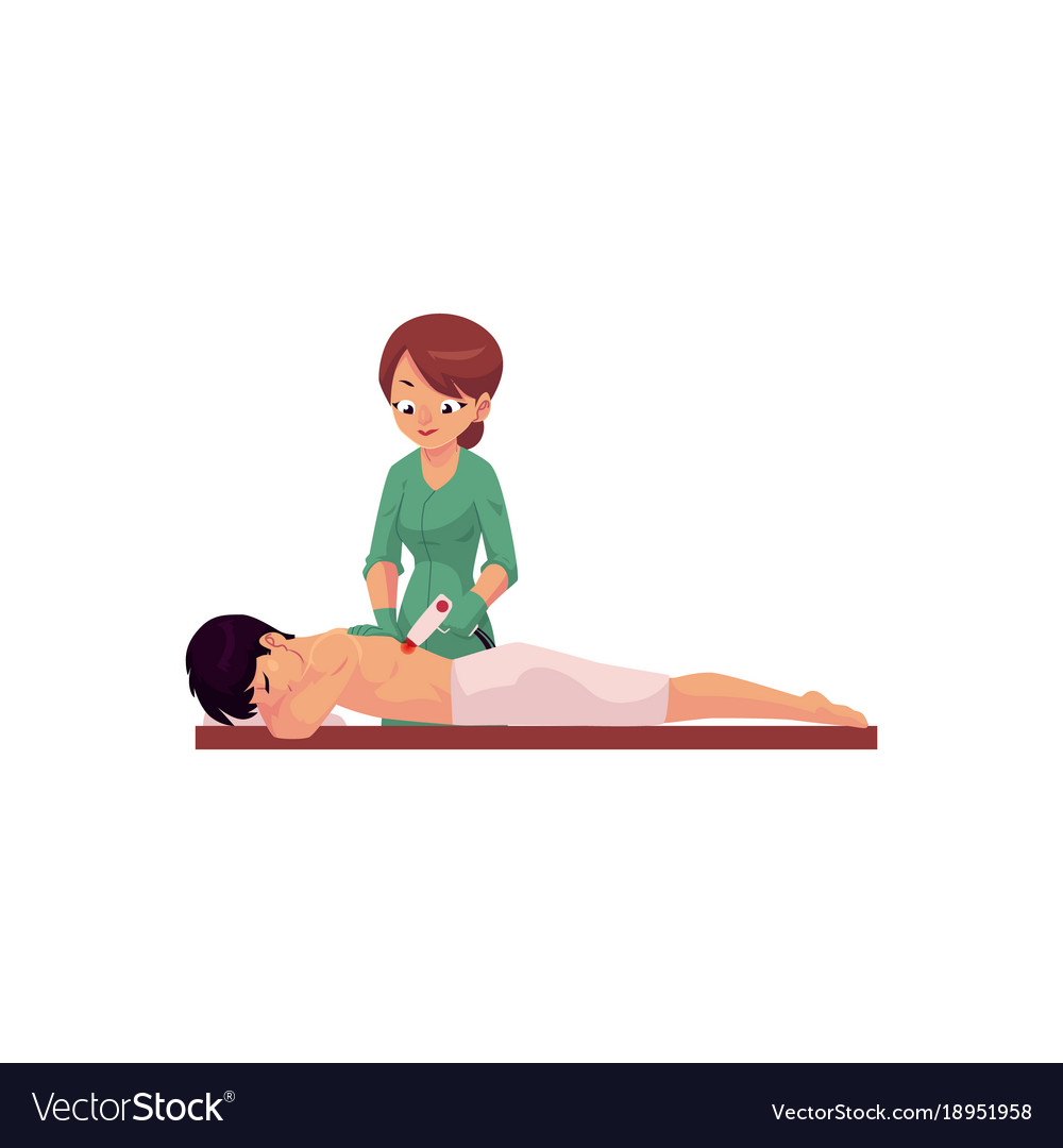 Man Having Laser Back Hair Removal Procedure Vector Image