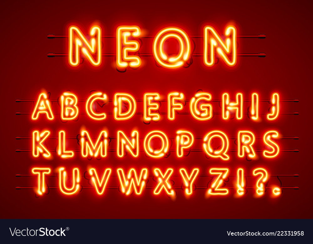 Neon font text lamp sign alphabet Royalty Free Vector Image