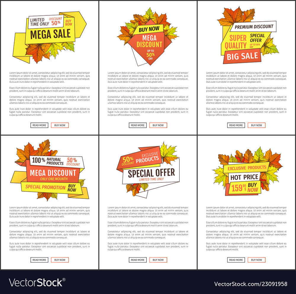 Set of mega sale autumn fall price off coupons Vector Image