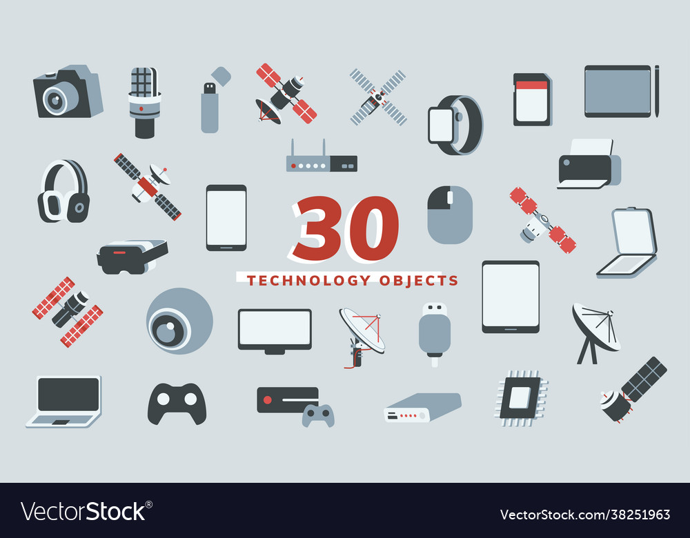 30 technology objects Royalty Free Vector Image