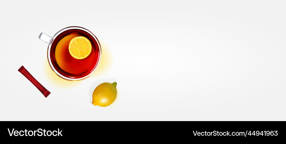 Glass tea cup with black tea top view Royalty Free Vector