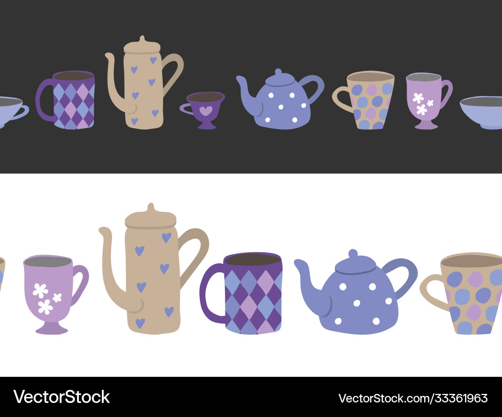 Seamless pattern with tea cups and teapots Vector Image