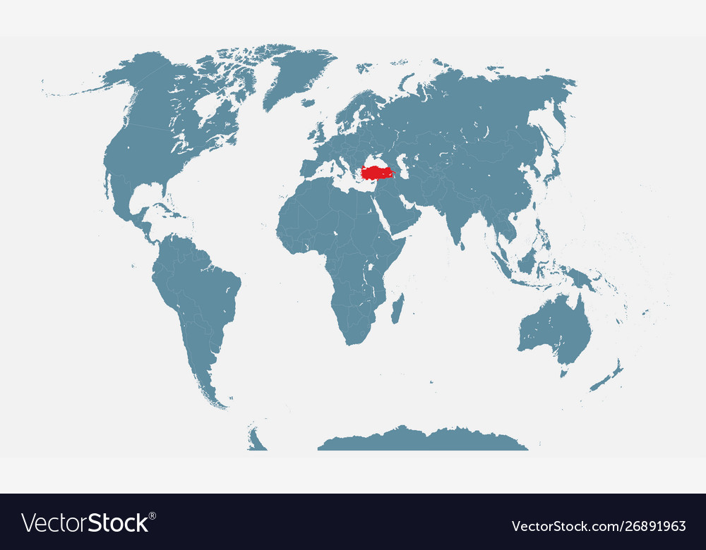 Turkey On World Map Turkey Country In World Map Background Royalty Free Vector