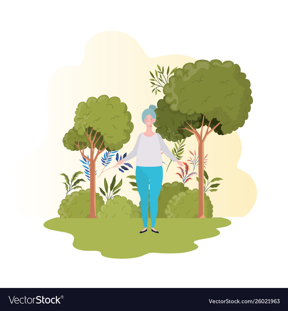 Young woman standing with landscape background Vector Image