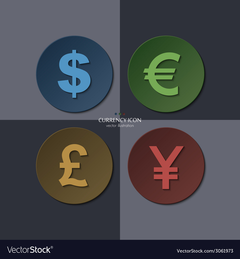 Set Currency Icons Dollar Euro Pound Yen Vector Image