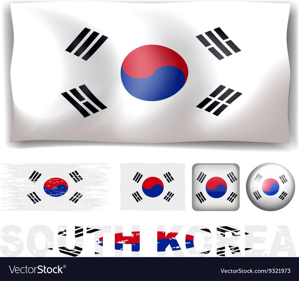 South Korea Flag In Different Designs Royalty Free Vector