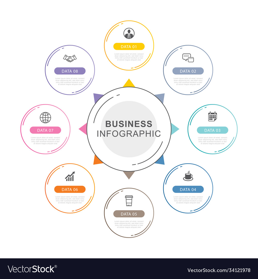 8 circle data timeline infographics template Vector Image