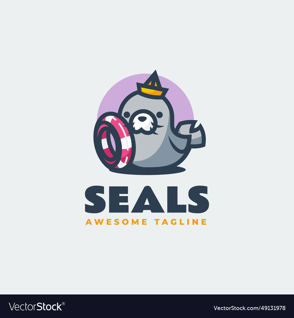 Logo seals mascot cartoon style Royalty Free Vector Image