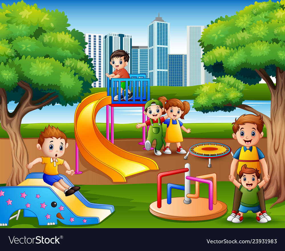 Children having fun with family in the playground Vector Image