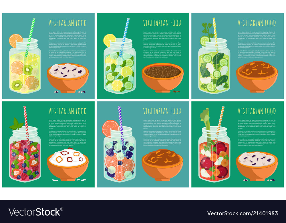 Set of vegetarian food with refreshing detox diet Vector Image