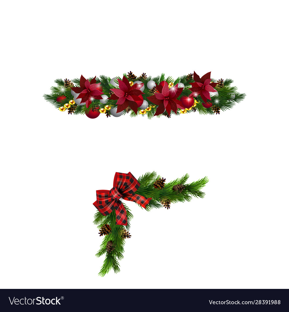Christmas decorations with fir tree collection Vector Image
