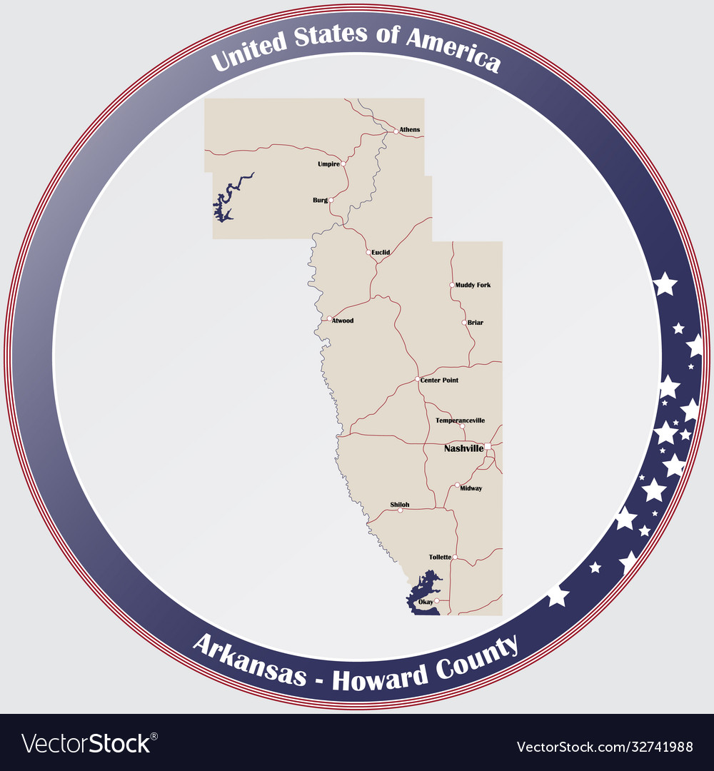 Map howard county in arkansas Royalty Free Vector Image