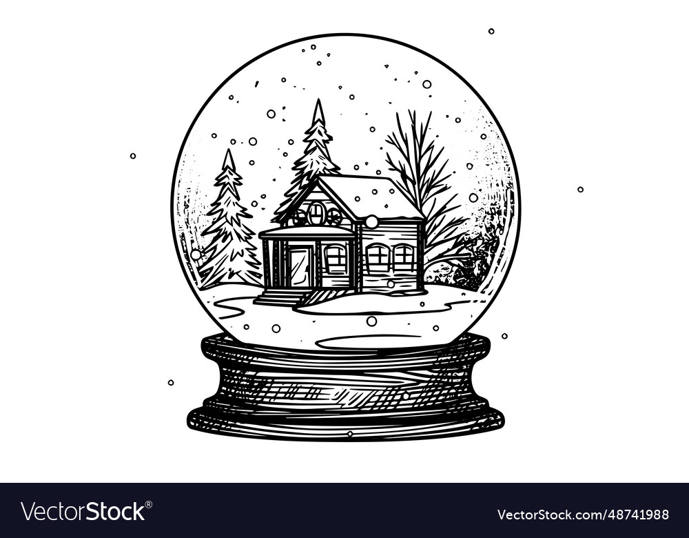 Merry christmas gift snow globe snowflake tree Vector Image