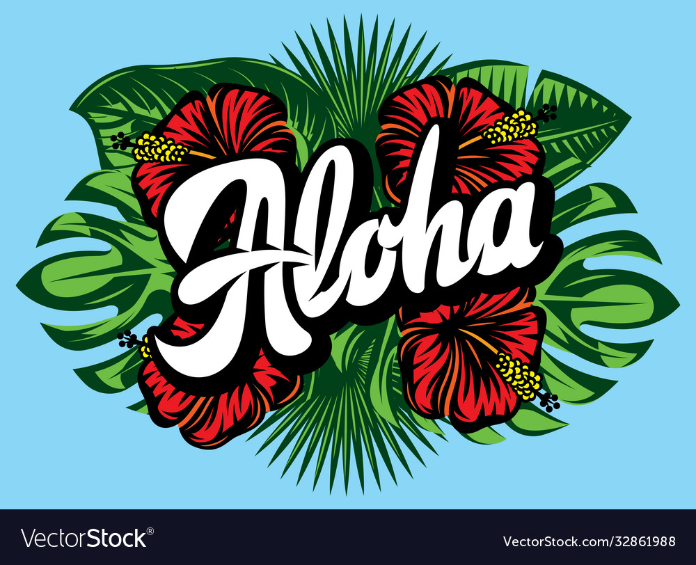 With aloha lettering palm Royalty Free Vector Image