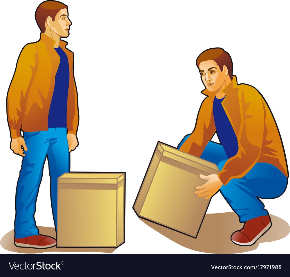 Young man lifting box colored drawing Royalty Free Vector