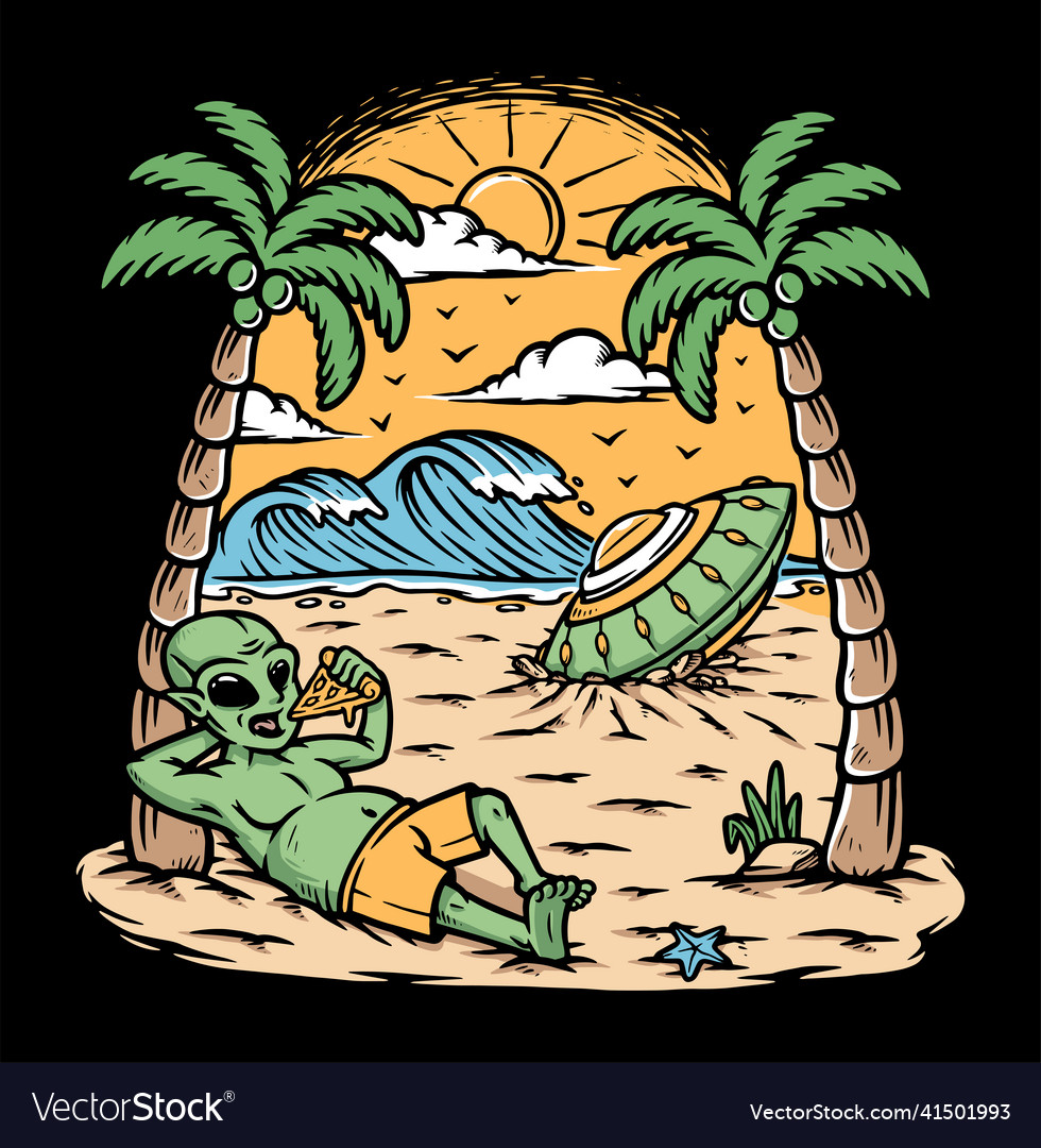 Alien Stranded And Stuck On The Beach Royalty Free Vector