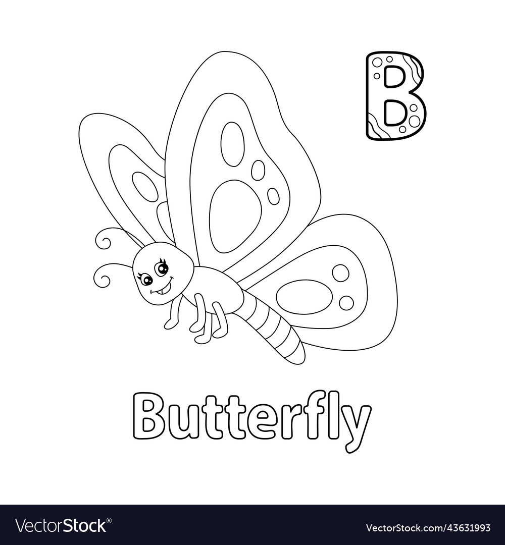 Butterfly alphabet abc coloring page b Royalty Free Vector