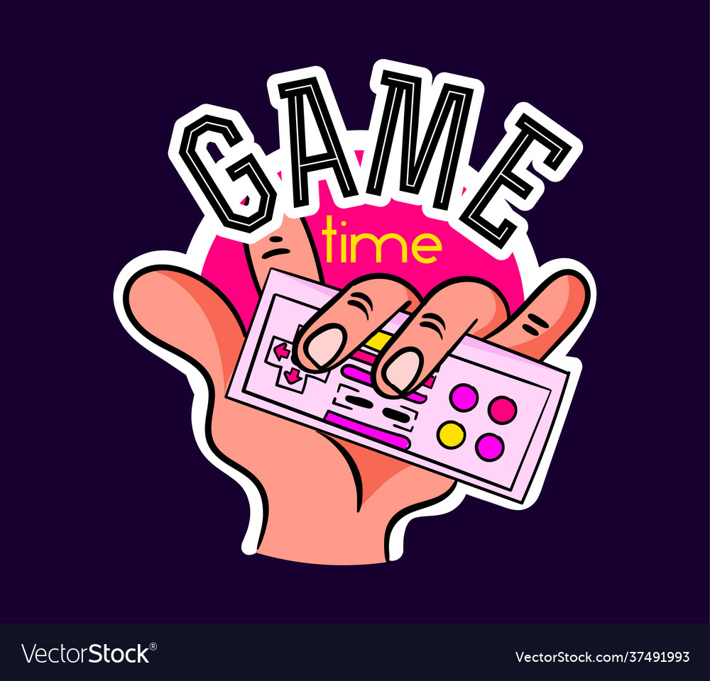 Cute game logo patch with time lettering Vector Image