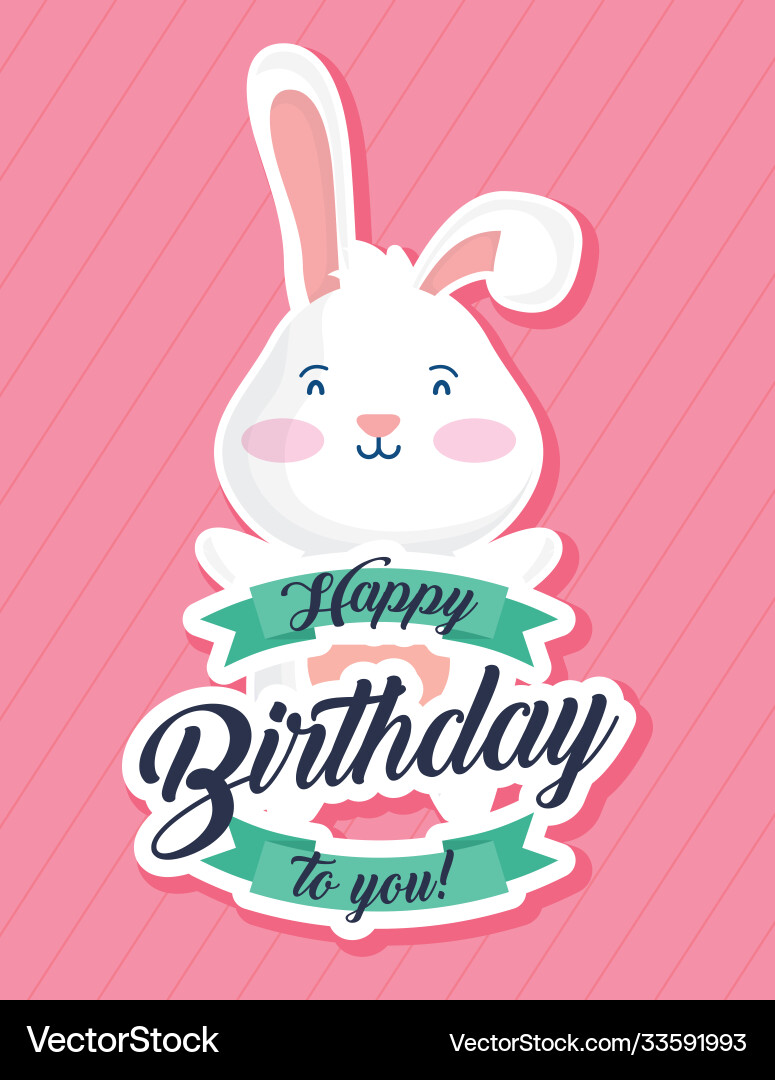 Happy birthday card with rabbit and lettering Vector Image
