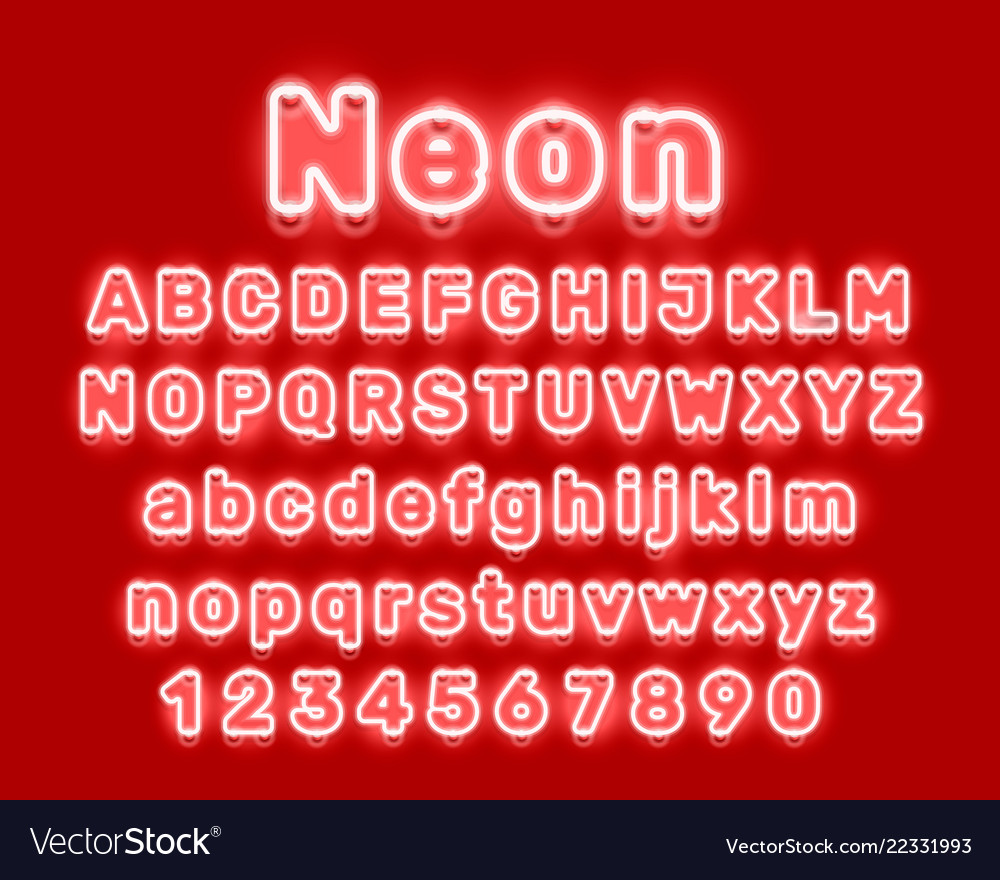 Neon City Color Red Font English Alphabet Sign Vector Image