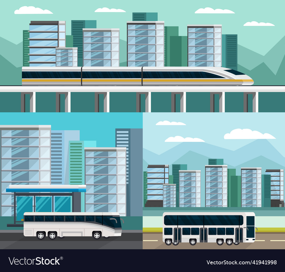 Public Transportation Orthogonal Compositions Set Vector Image