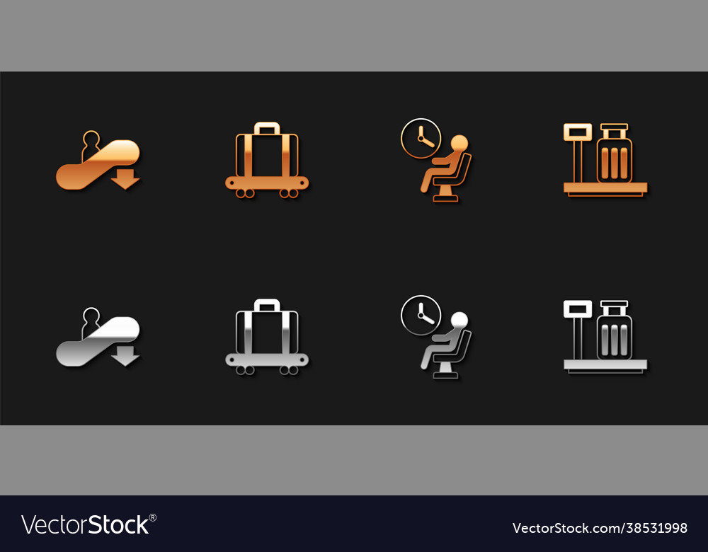 Set escalator down conveyor belt with suitcase Vector Image