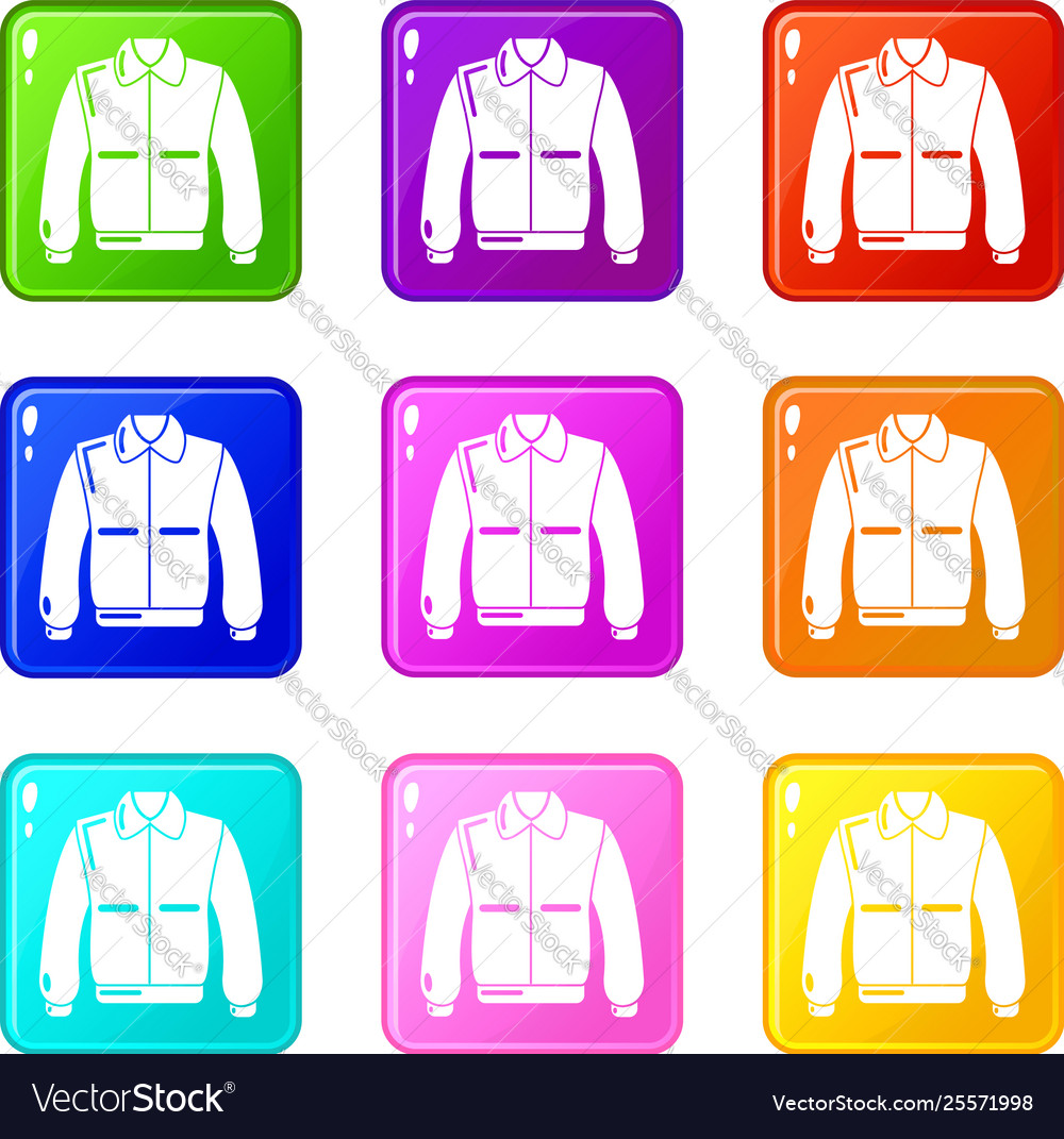 Varsity jacket icons set 9 color collection