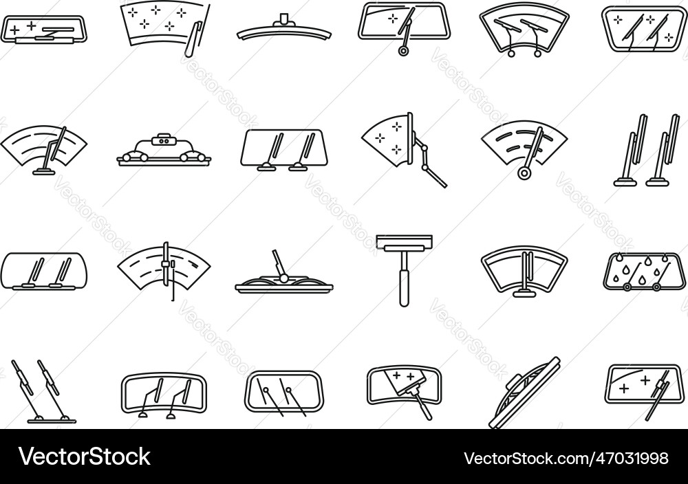 Windshield wiper icons set outline car Royalty Free Vector