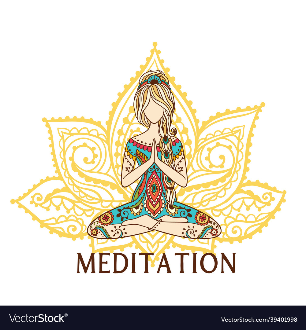 Yoga meditation pose ornamental vector image Yoga meditation pose ornamental