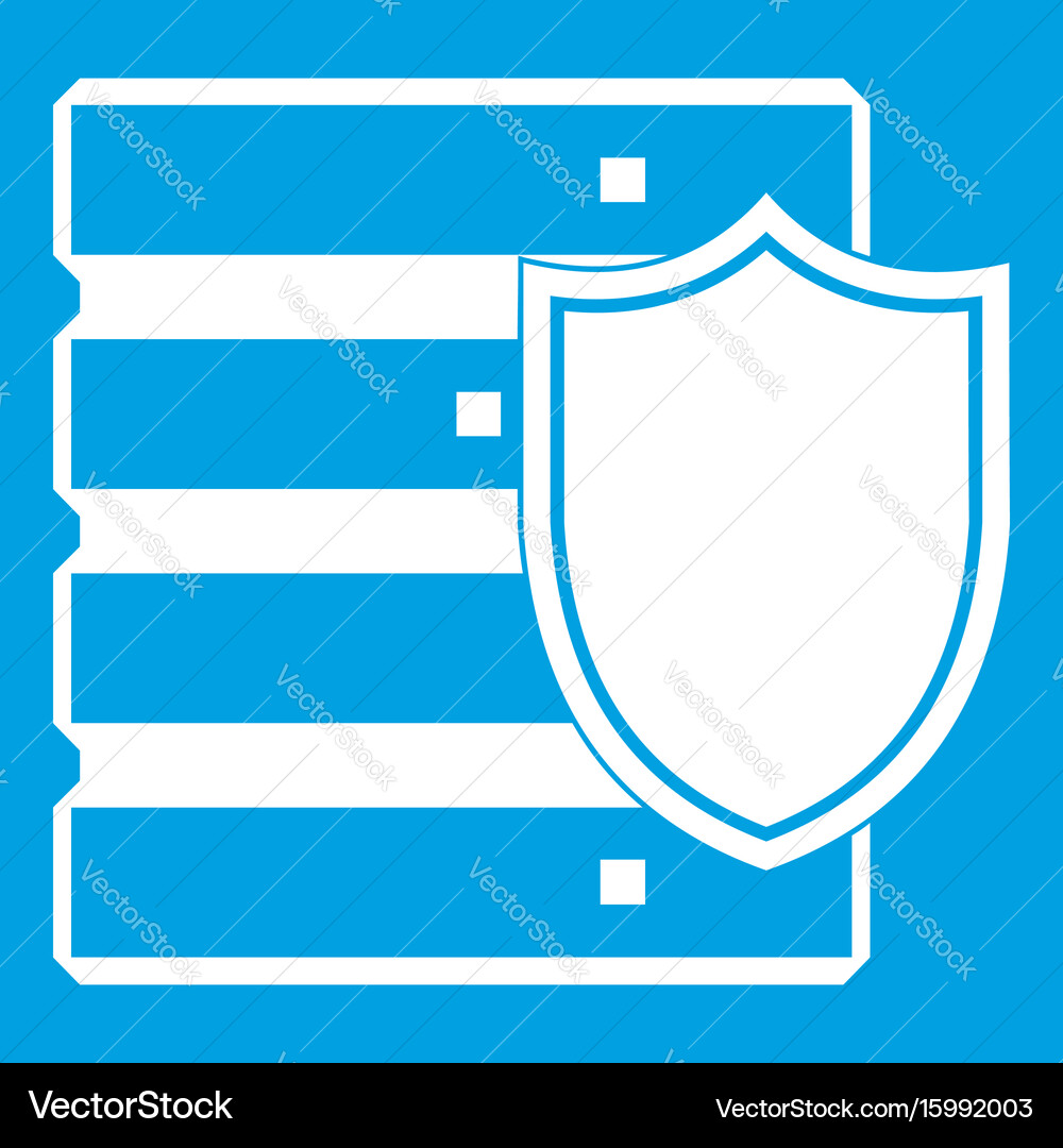 Database with shield icon white Royalty Free Vector Image