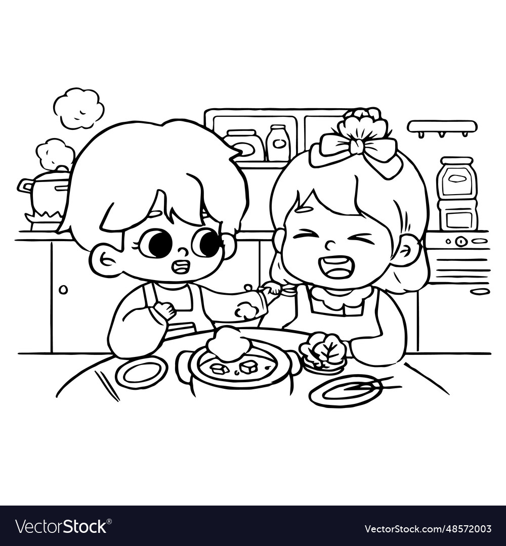 Hand drawn kawaii couple coloring book Royalty Free Vector