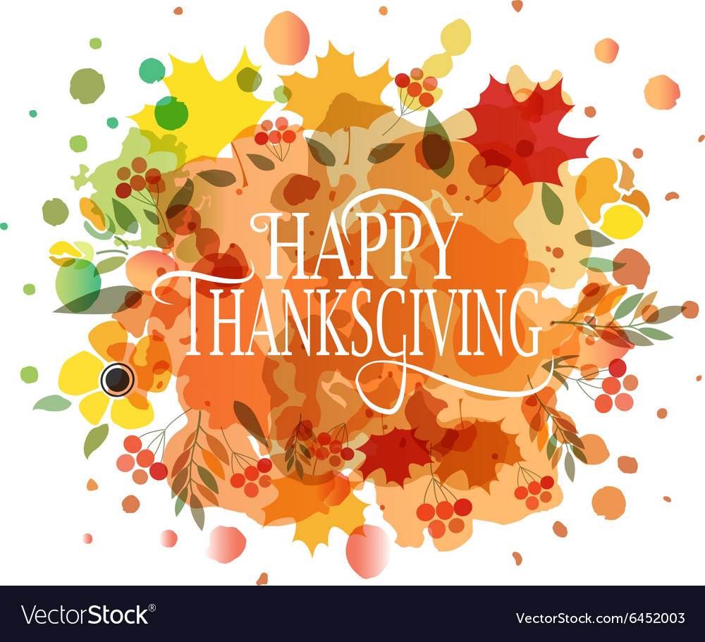 Happy Thanksgiving Day Watercolor Logotype Badge Vector Image