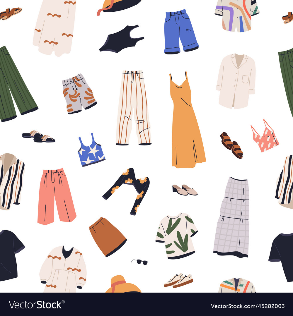 Seamless pattern with summer clothes garments