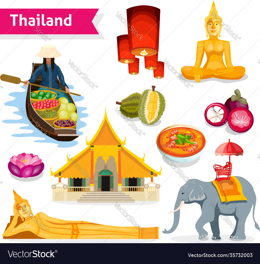 Thailand travel set Royalty Free Vector Image - VectorStock