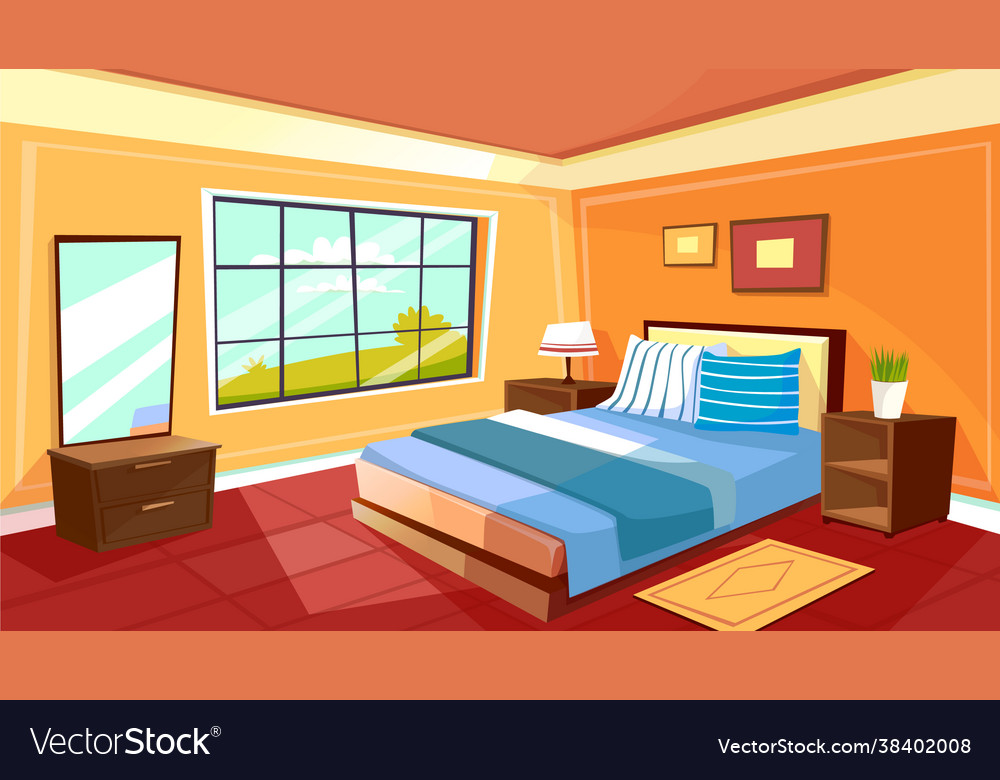 Cartoon bedroom interior background Royalty Free Vector