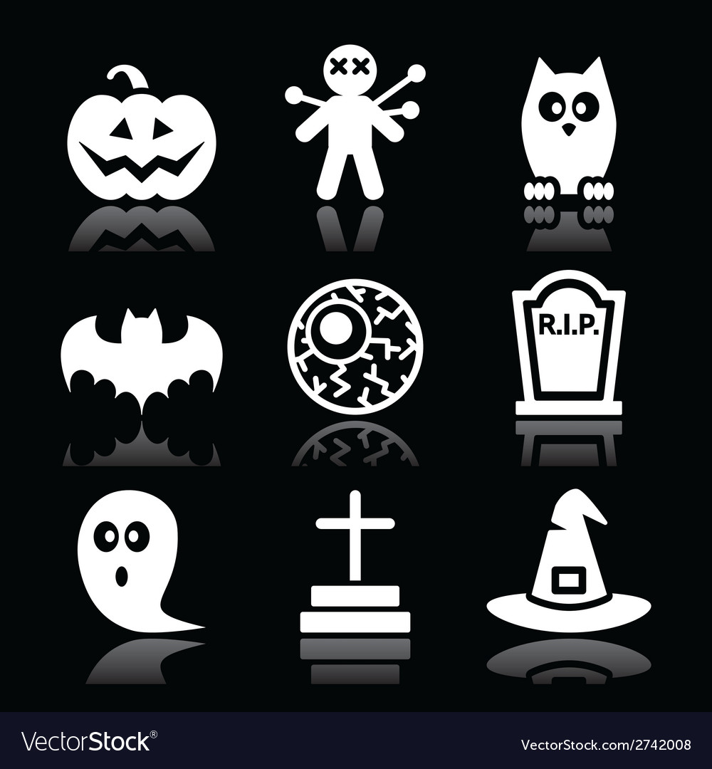 Halloween black icons set - pumpkin witch ghost Vector Image