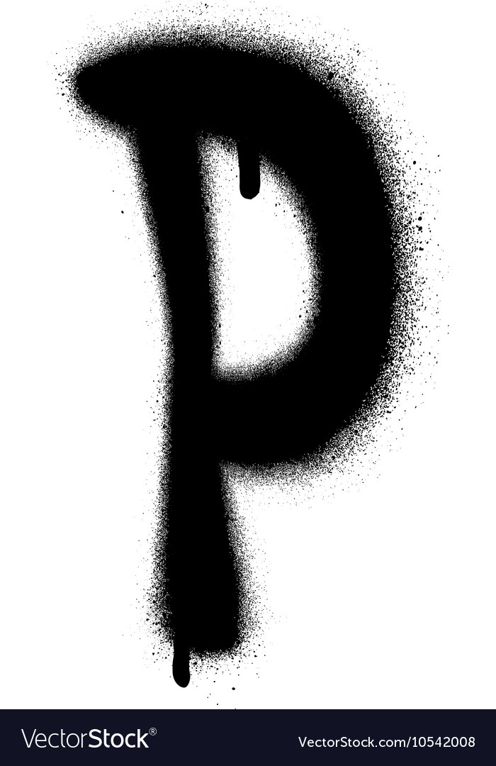 Sprayed p font graffiti with leak in black Vector Image