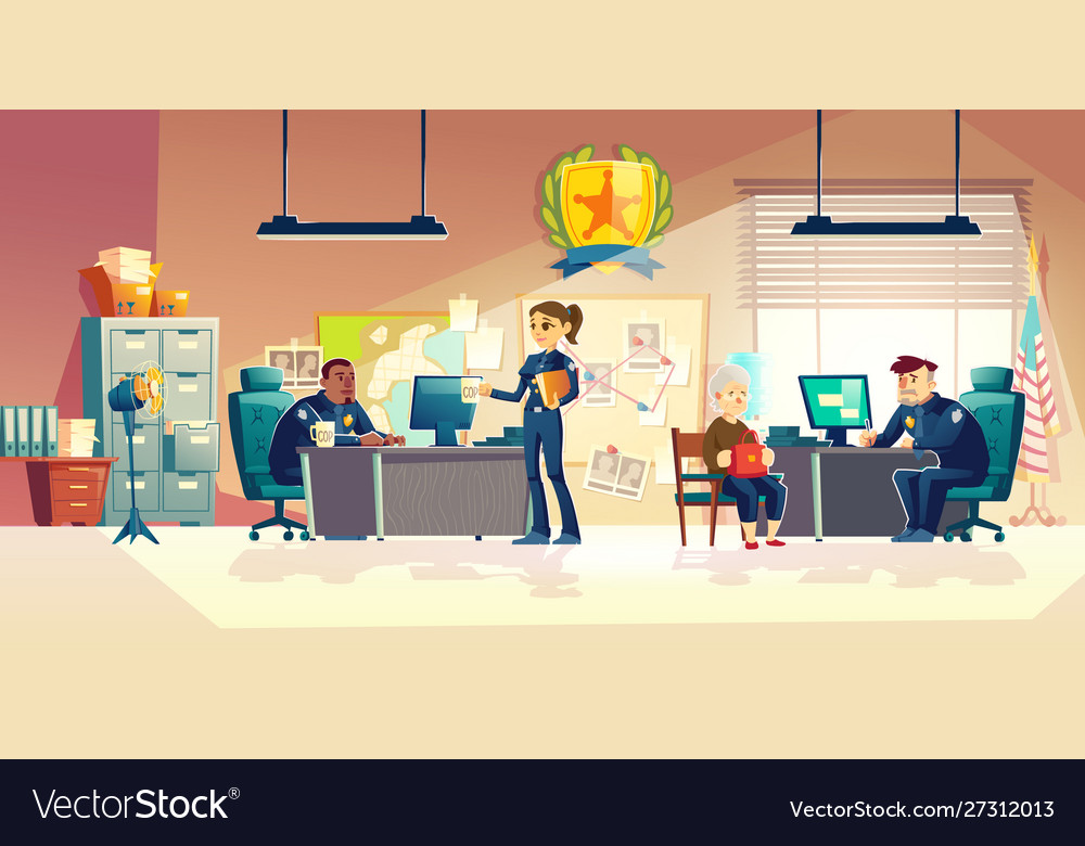 Police Officers Working In Office Cartoon Vector Image