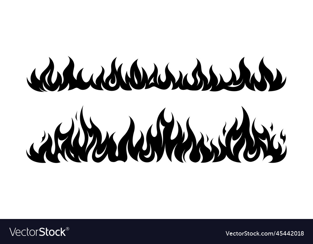 Flame fire border frame silhouette template set Vector Image