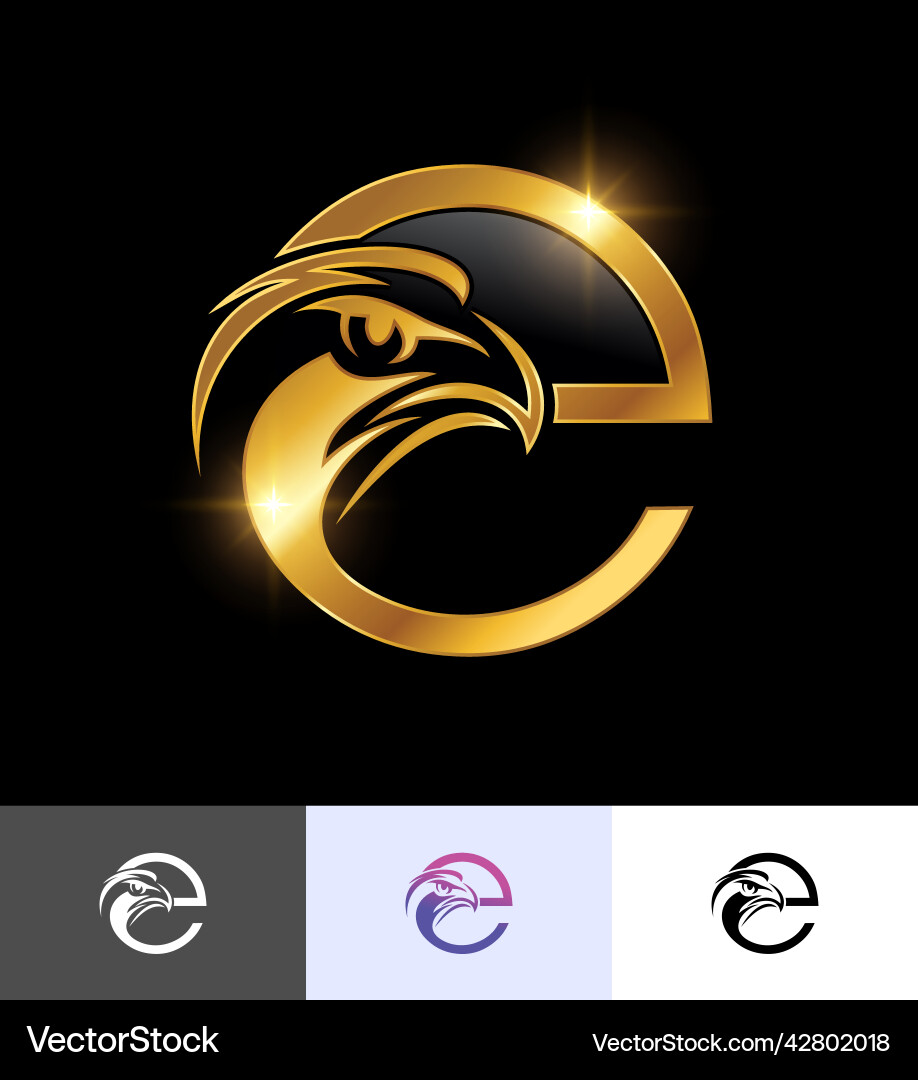 Golden eagle monogram initial letter e Royalty Free Vector
