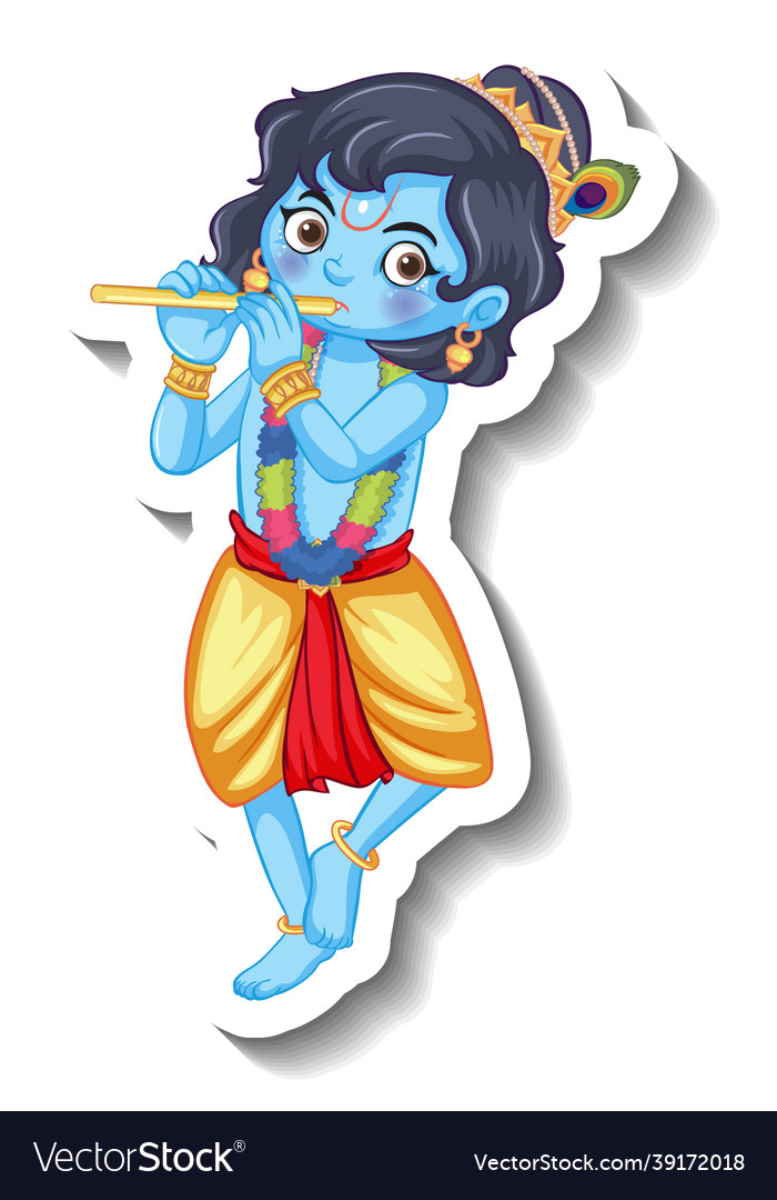 Lord krishna kid cartoon character sticker Vector Image