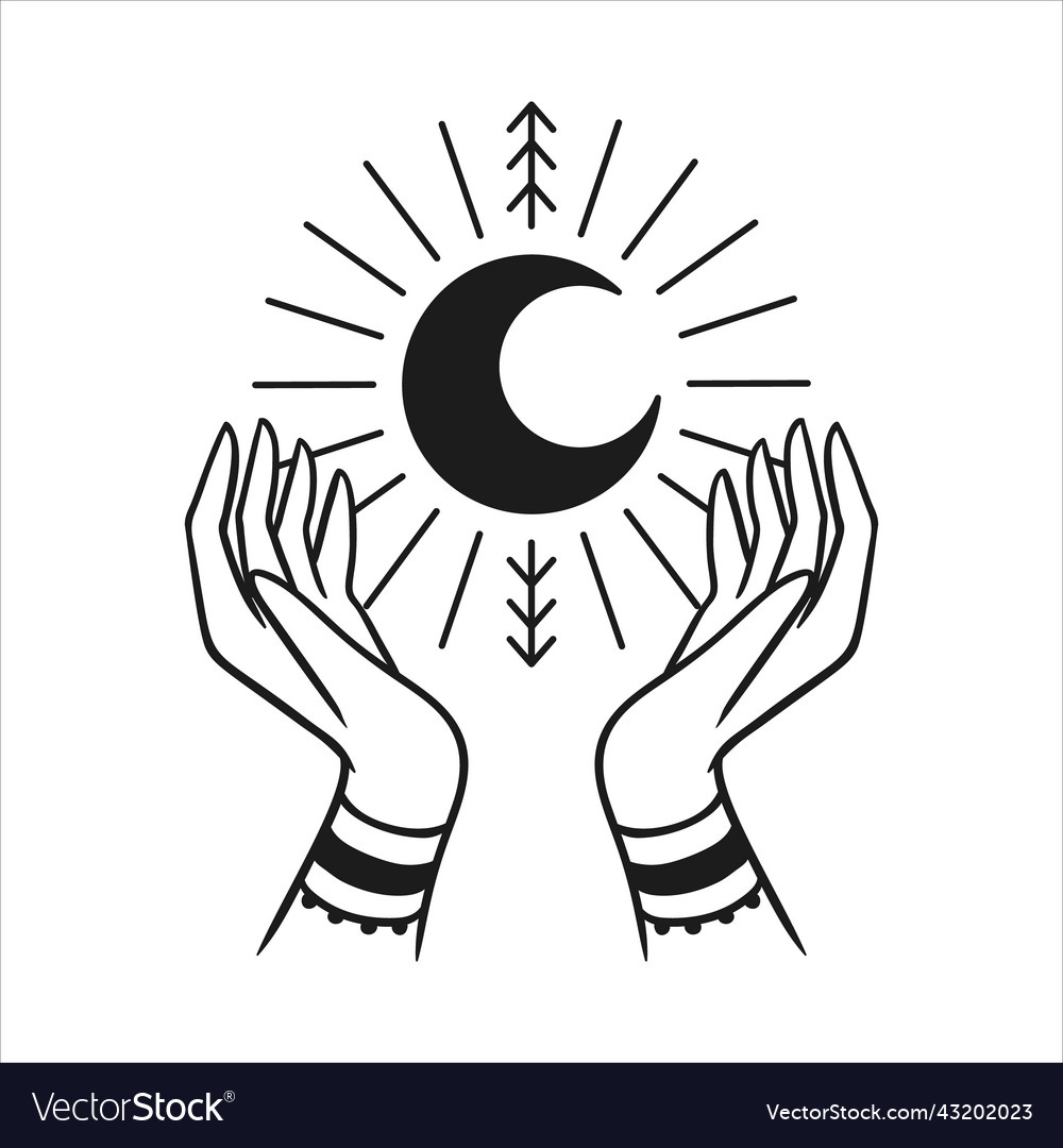 Moon mystical icon logo hands holding Royalty Free Vector