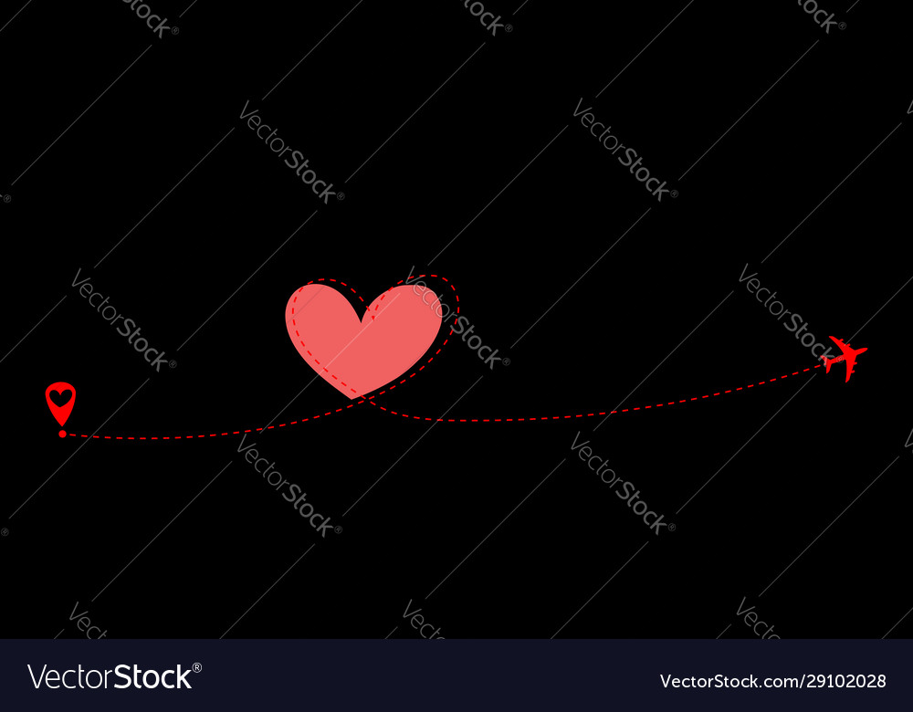 Airplane flying dash line heart loop in sky vector image Airplane flying dash line heart loop in sky