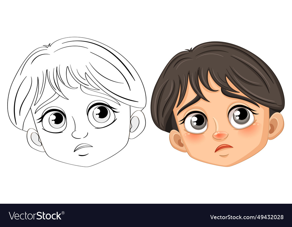 Doodle outline of sad boy for coloring pages Vector Image