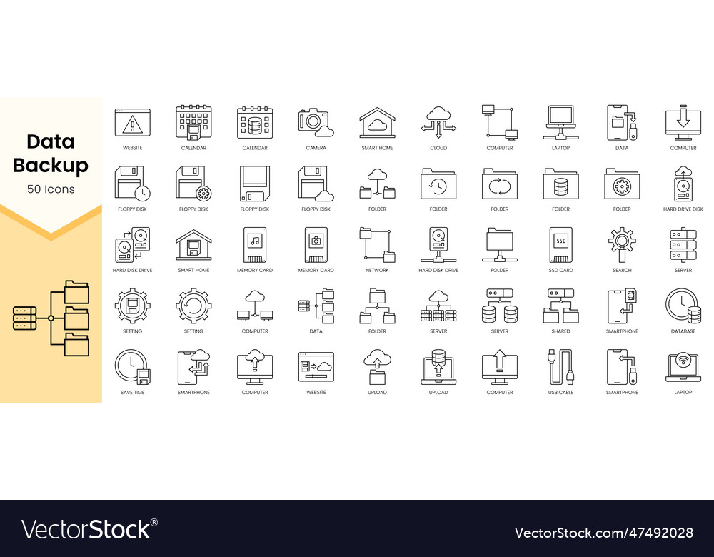 Simple outline set of data backup icons linear Vector Image