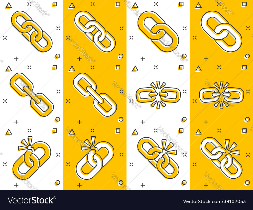 Chain sign icon set in comic style link cartoon Vector Image Chain sign icon set in comic style link cartoon Vector Image