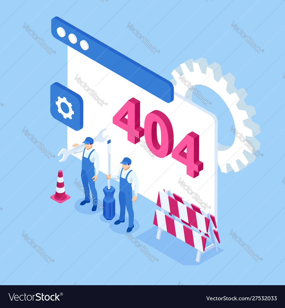Isometric error 404 page layout design the Vector Image